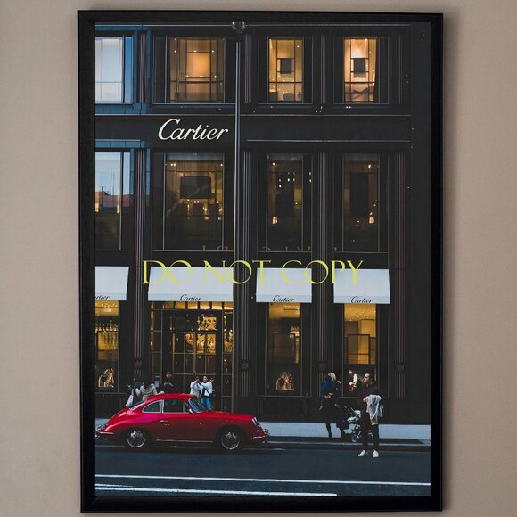 11x17 Framed Art Print - Cartier Storefront with Classic Red Porsche - Urban St - Picture 1 of 8